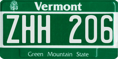 VT license plate ZHH206