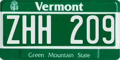 VT license plate ZHH209