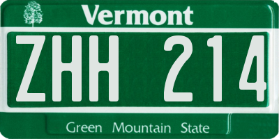 VT license plate ZHH214