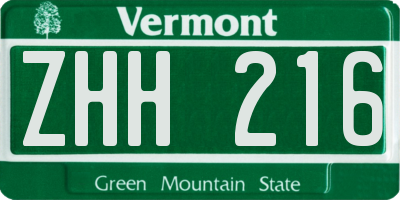VT license plate ZHH216