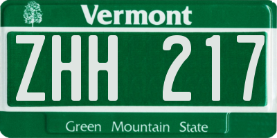 VT license plate ZHH217