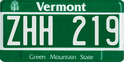 VT license plate ZHH219