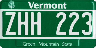 VT license plate ZHH223