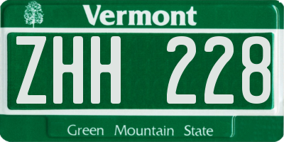 VT license plate ZHH228