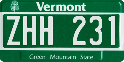 VT license plate ZHH231