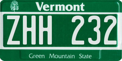 VT license plate ZHH232
