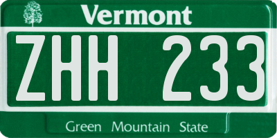 VT license plate ZHH233