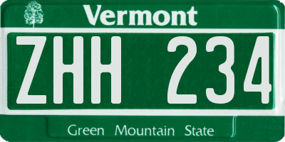 VT license plate ZHH234