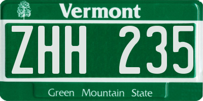 VT license plate ZHH235