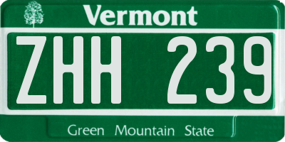 VT license plate ZHH239