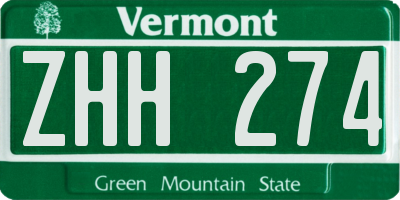 VT license plate ZHH274