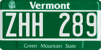VT license plate ZHH289