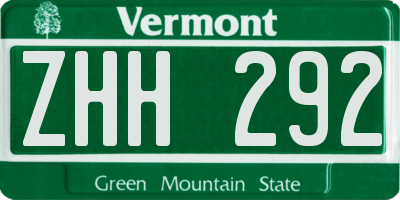 VT license plate ZHH292