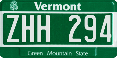 VT license plate ZHH294