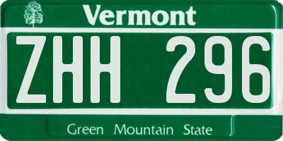 VT license plate ZHH296