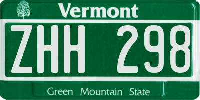 VT license plate ZHH298