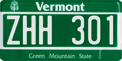 VT license plate ZHH301