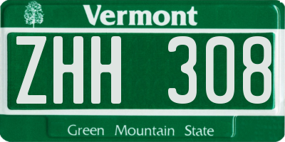 VT license plate ZHH308