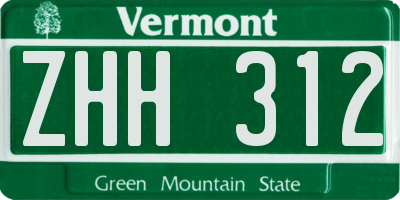 VT license plate ZHH312