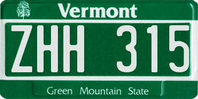 VT license plate ZHH315