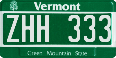 VT license plate ZHH333