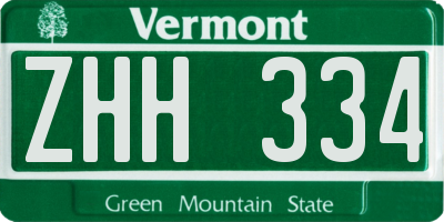 VT license plate ZHH334