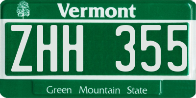 VT license plate ZHH355