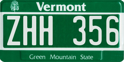VT license plate ZHH356