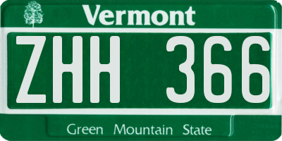VT license plate ZHH366