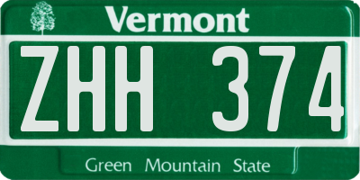 VT license plate ZHH374