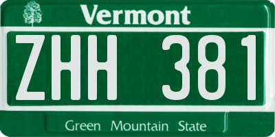 VT license plate ZHH381