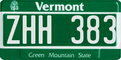 VT license plate ZHH383