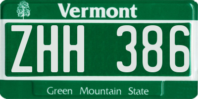 VT license plate ZHH386