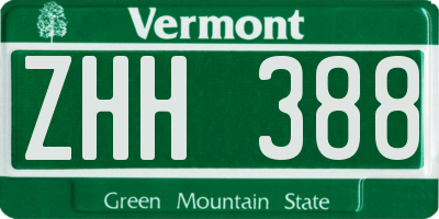 VT license plate ZHH388