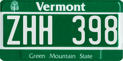 VT license plate ZHH398