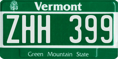 VT license plate ZHH399