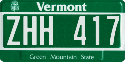 VT license plate ZHH417