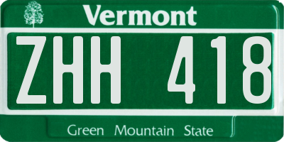 VT license plate ZHH418