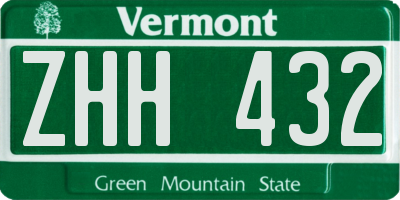 VT license plate ZHH432
