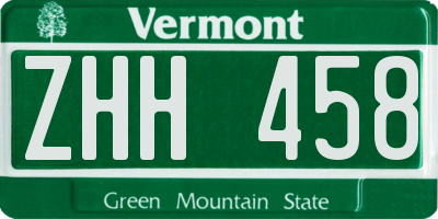 VT license plate ZHH458