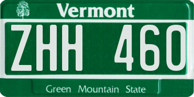 VT license plate ZHH460