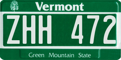 VT license plate ZHH472