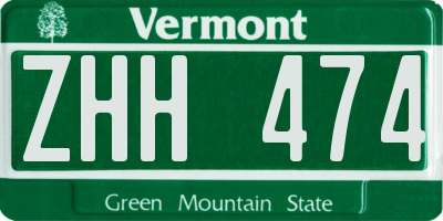 VT license plate ZHH474