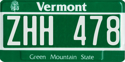 VT license plate ZHH478