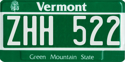 VT license plate ZHH522