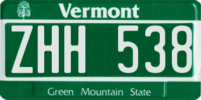 VT license plate ZHH538