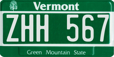 VT license plate ZHH567