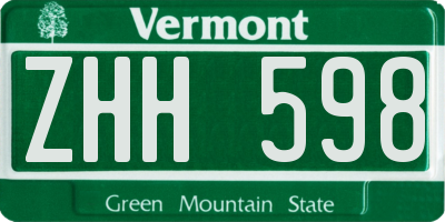 VT license plate ZHH598