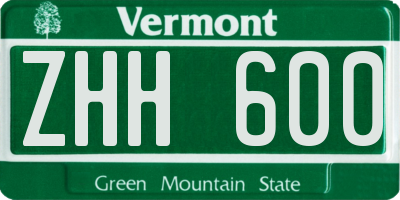 VT license plate ZHH600