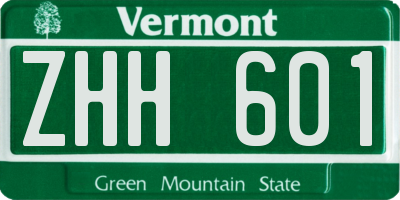 VT license plate ZHH601